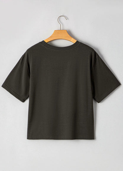 Gray Steer Skull with Turquoise Accents Cropped Tee