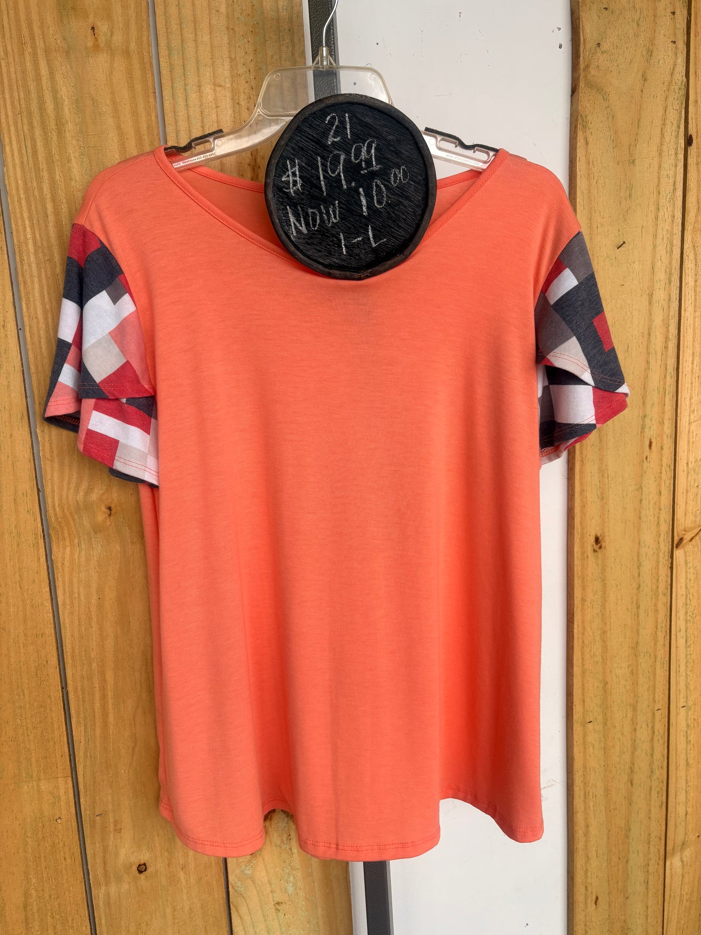 Orange Top with Abstract Printed Short Sleeves