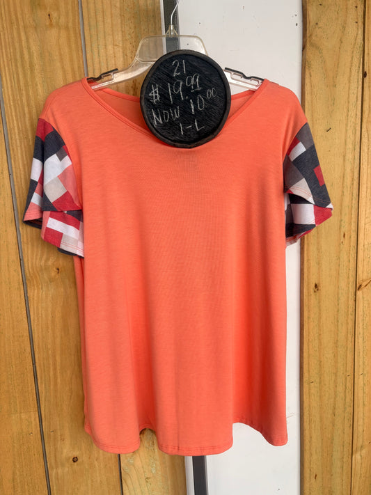 Orange Top with Abstract Printed Short Sleeves