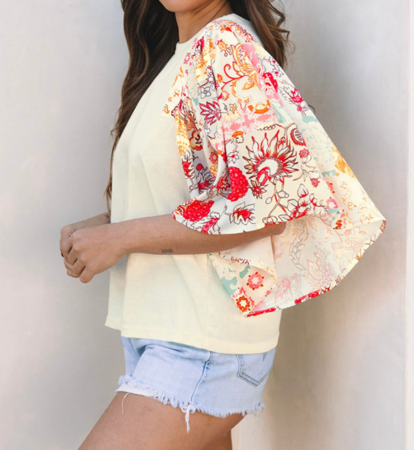 A33 Floral Loose Fit Wide Sleeve Top - Ivy's Gifts & Boutique