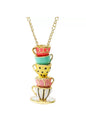 JW3 Stacked Tea Cup Necklace inspired by Alice in Wonderland, featuring layered tea cup charms on a delicate chain.