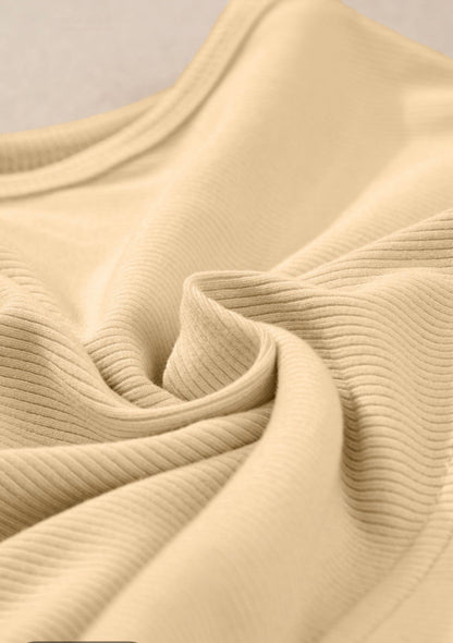 Beige Cropped V-neck Ribbed Tank