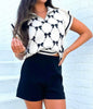 White Zipper Sweater with Black Bow Print