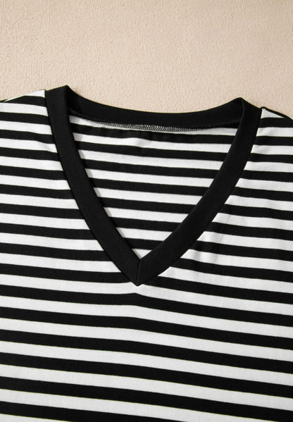 A12 Black and White V-Neck Top with Scallop Trim - Ivy's Gifts & Boutique