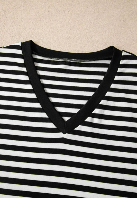 A12 Black and White V-Neck Top with Scallop Trim - Ivy's Gifts & Boutique