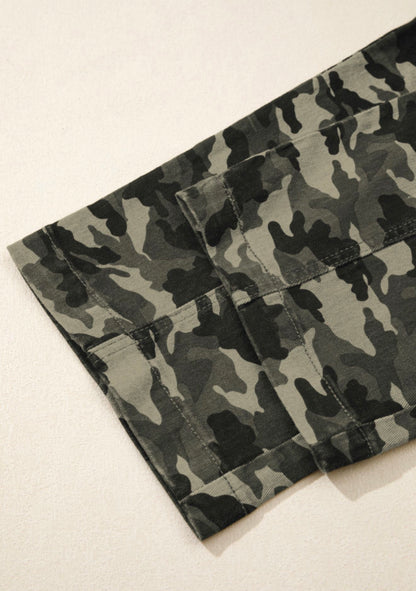 MLCM Camo Print Cargo Wide Leg Pants in Comfy Stretch Denim