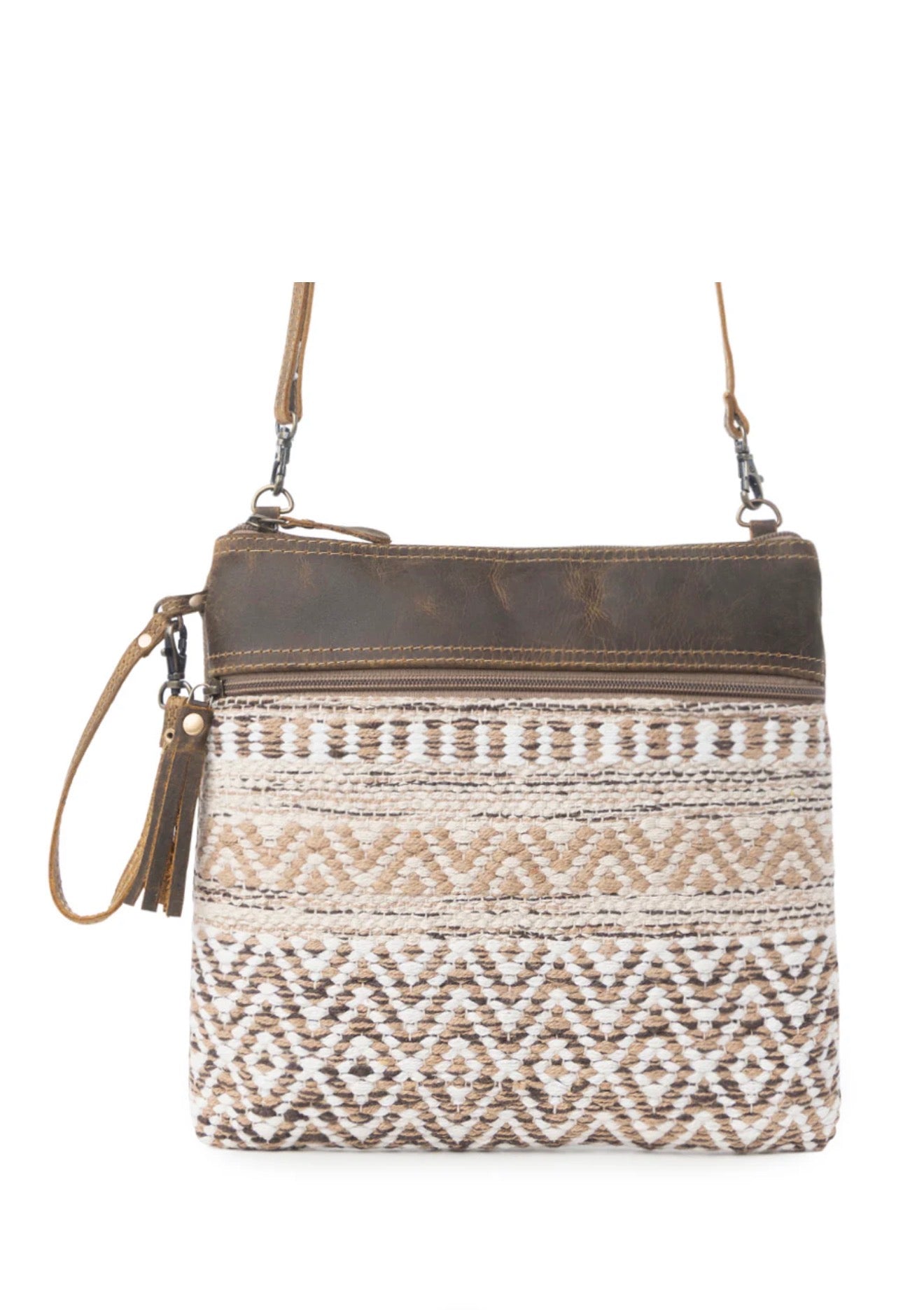 MY11 MYRA BRAND Contentment Woven Design Bag with Removable Shoulder Strap and Exterior Zip Closure Pocket