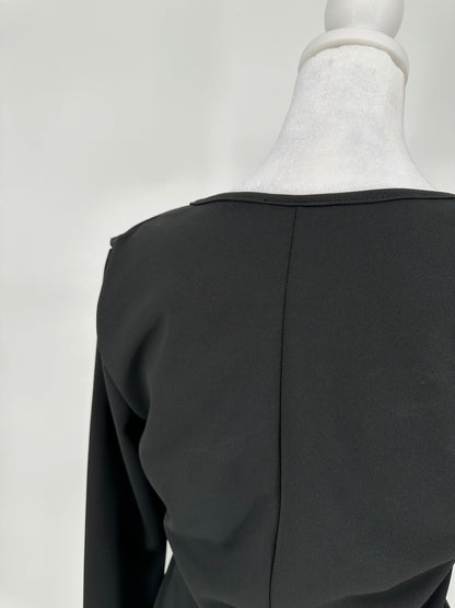 Black Long Sleeve Dress with Diagonal Shoulder Ruffle