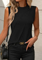Sleeveless Top with Crewneck and Pleat Design