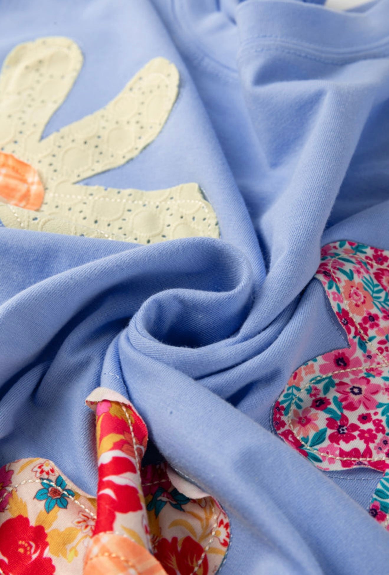 Flower Appliqué Blue Top
