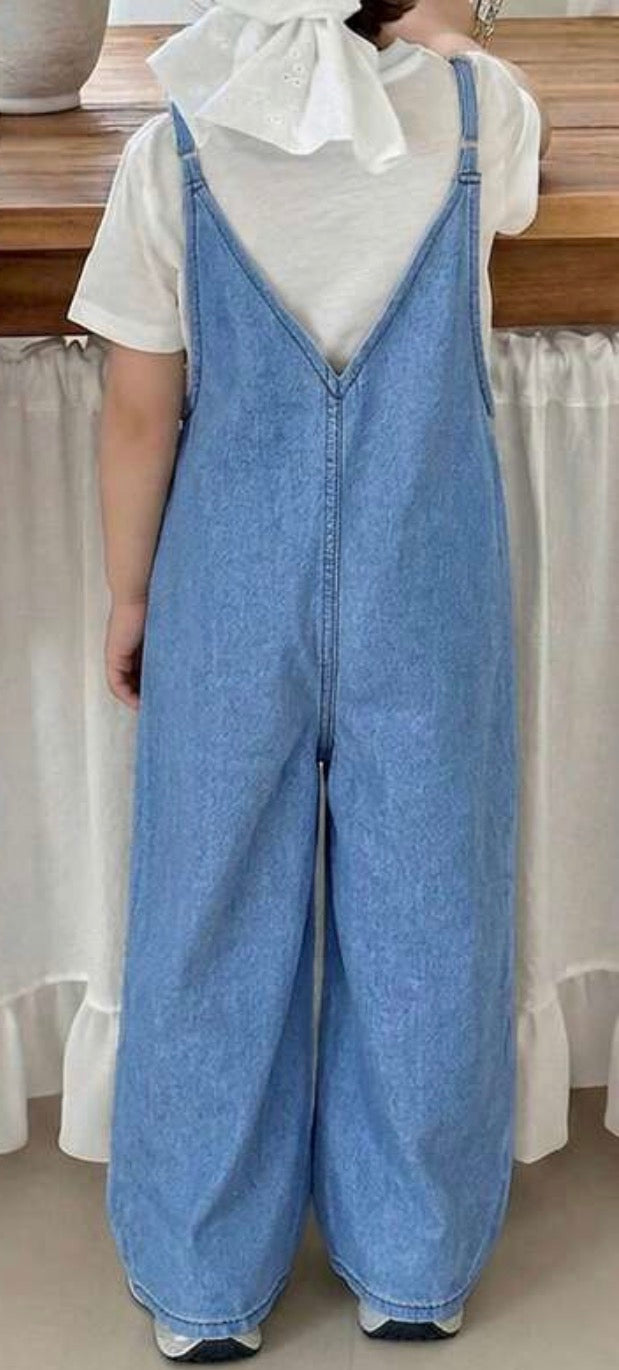Ivy's Gifts & Boutique DN41 denim overall jumpsuit with trendy oversized fit, shown on a model with pockets and adjustable straps.