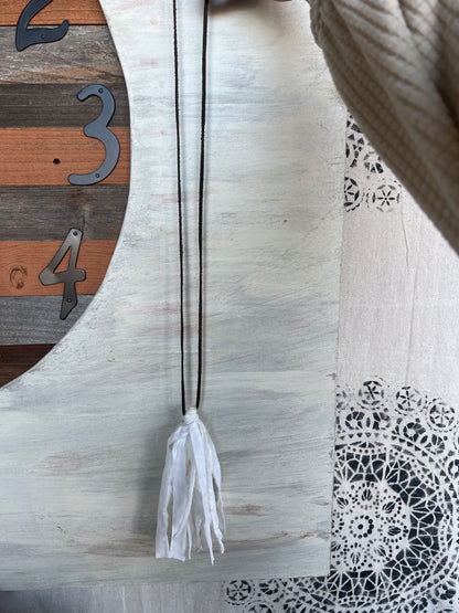 White long tassel necklace—handmade