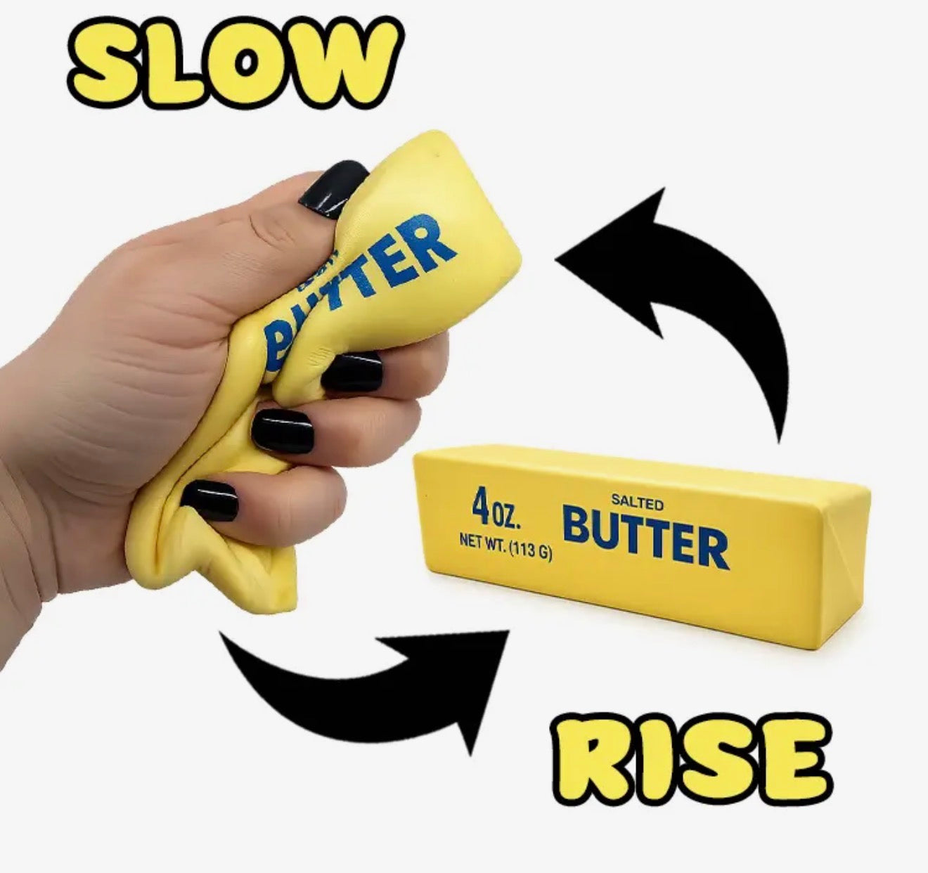 Toy4 Squishy Slow Rise Butter Stick by Ivy's Gifts & Boutique, soft yellow squishy toy with a smooth butter stick appearance.