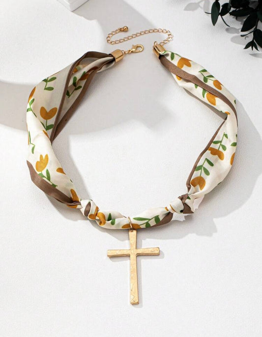 Scarf Style Cross Necklace