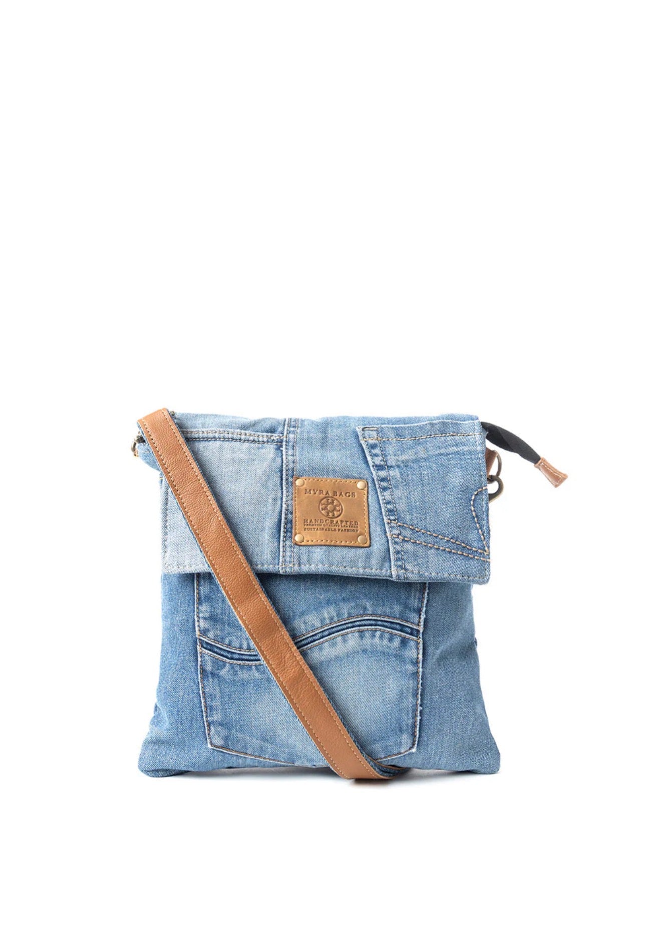 MY1 MYRA BAG Jaycee’s Day Slightly Distressed Soft Denim Crossbody Bag with Outer Phone Pocket