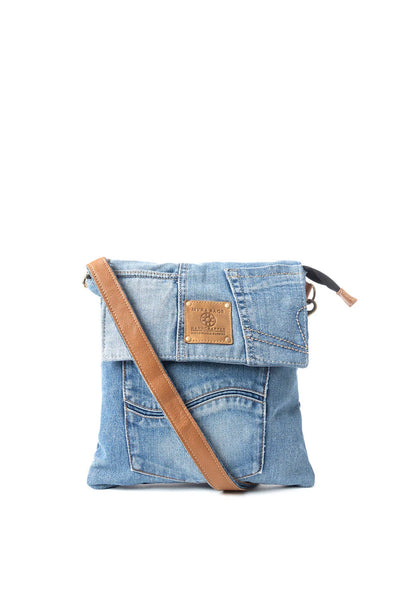 MY1 MYRA BAG Jaycee’s Day Slightly Distressed Soft Denim Crossbody Bag with Outer Phone Pocket