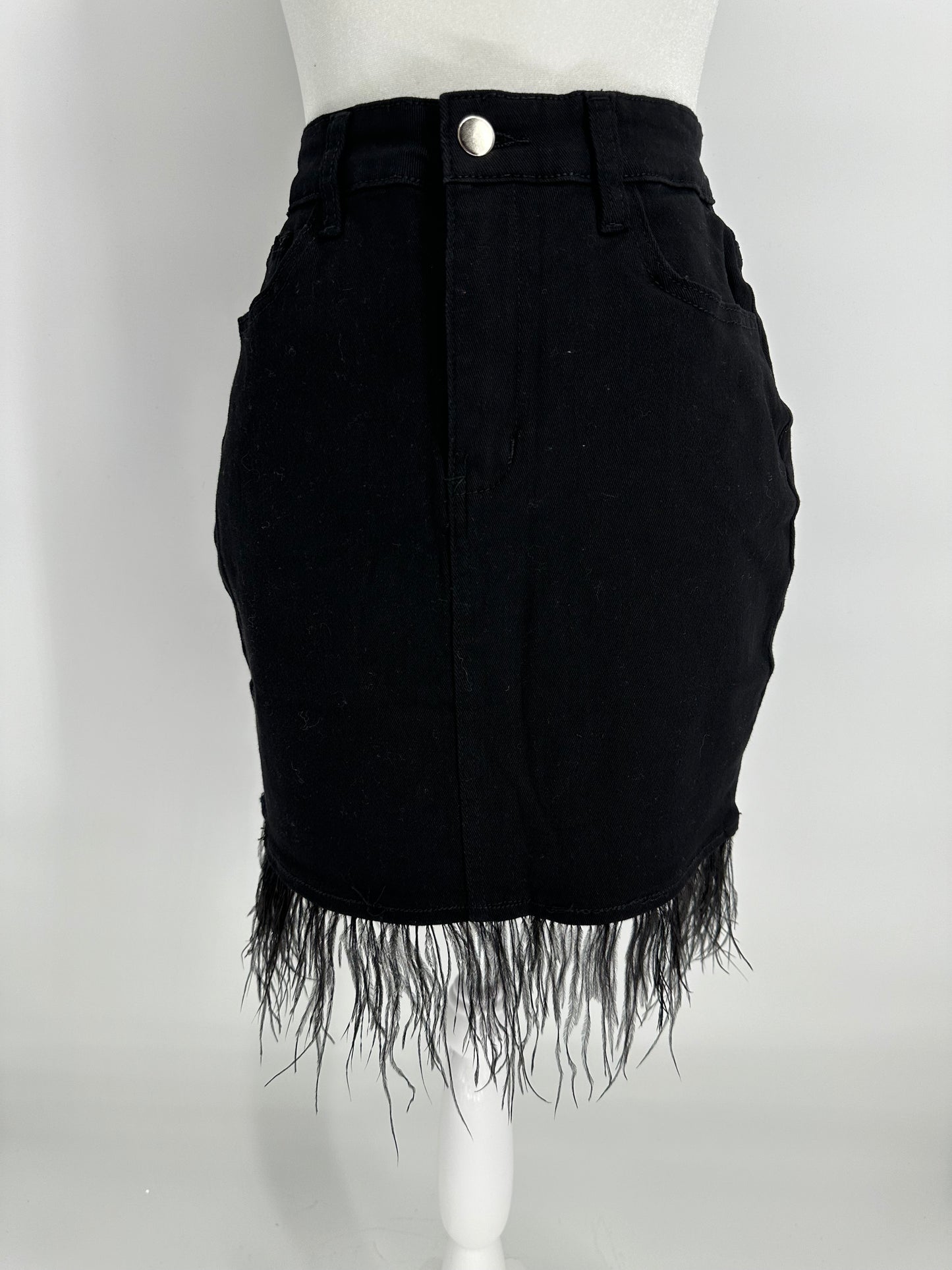 Black Mini Skirt with fun “feather” fringe