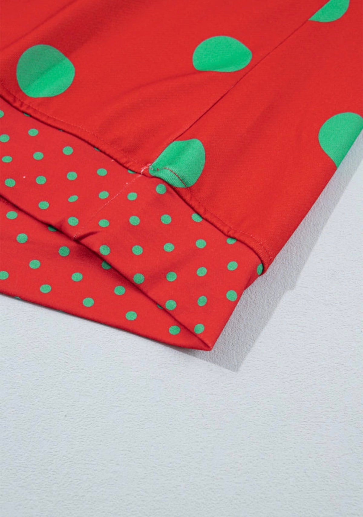 MLRG Red and Green Polka Dot Long Sleeve Oversized Top with Small Polka Dot Accent Trim on Sleeves and Hem