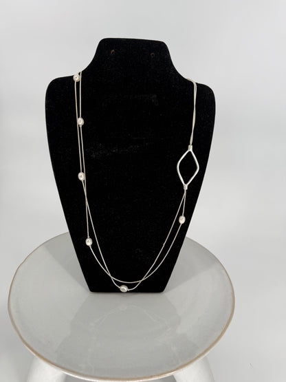 Trezo Silver Diamond Layered Necklace with Pearls