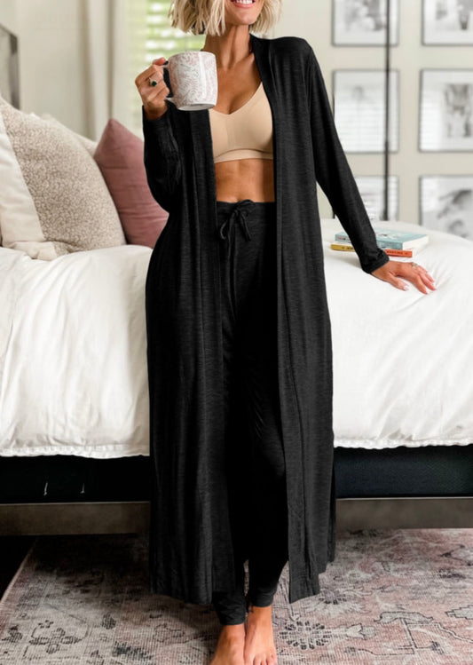 Black 2 pc Long Jacket Set with Drawstring Jogger Pants
