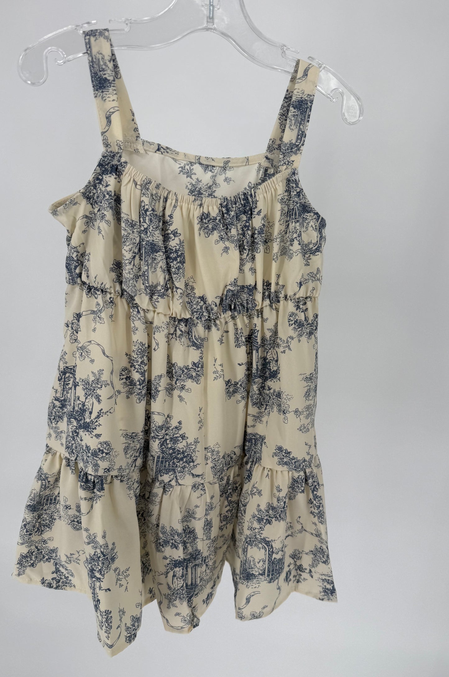 CH17 Children's Blue Toile Print Ruffle Hem Tier Dress