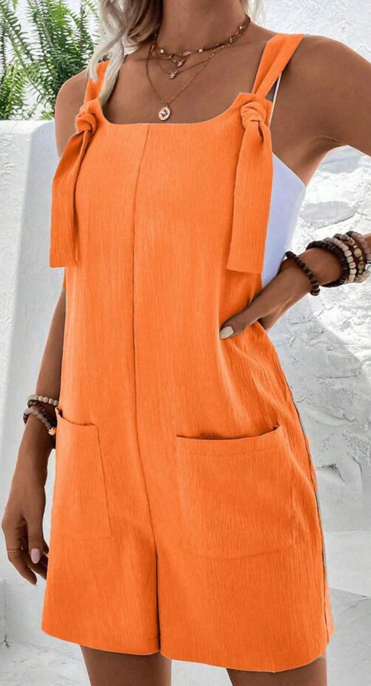 Orange Romper with Knot Tie Straps