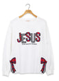 Long sleeve SSJR Jesus Is The Reason shirt with side bow accents from Ivy's Gifts & Boutique, featuring a comfortable fit and stylish design.