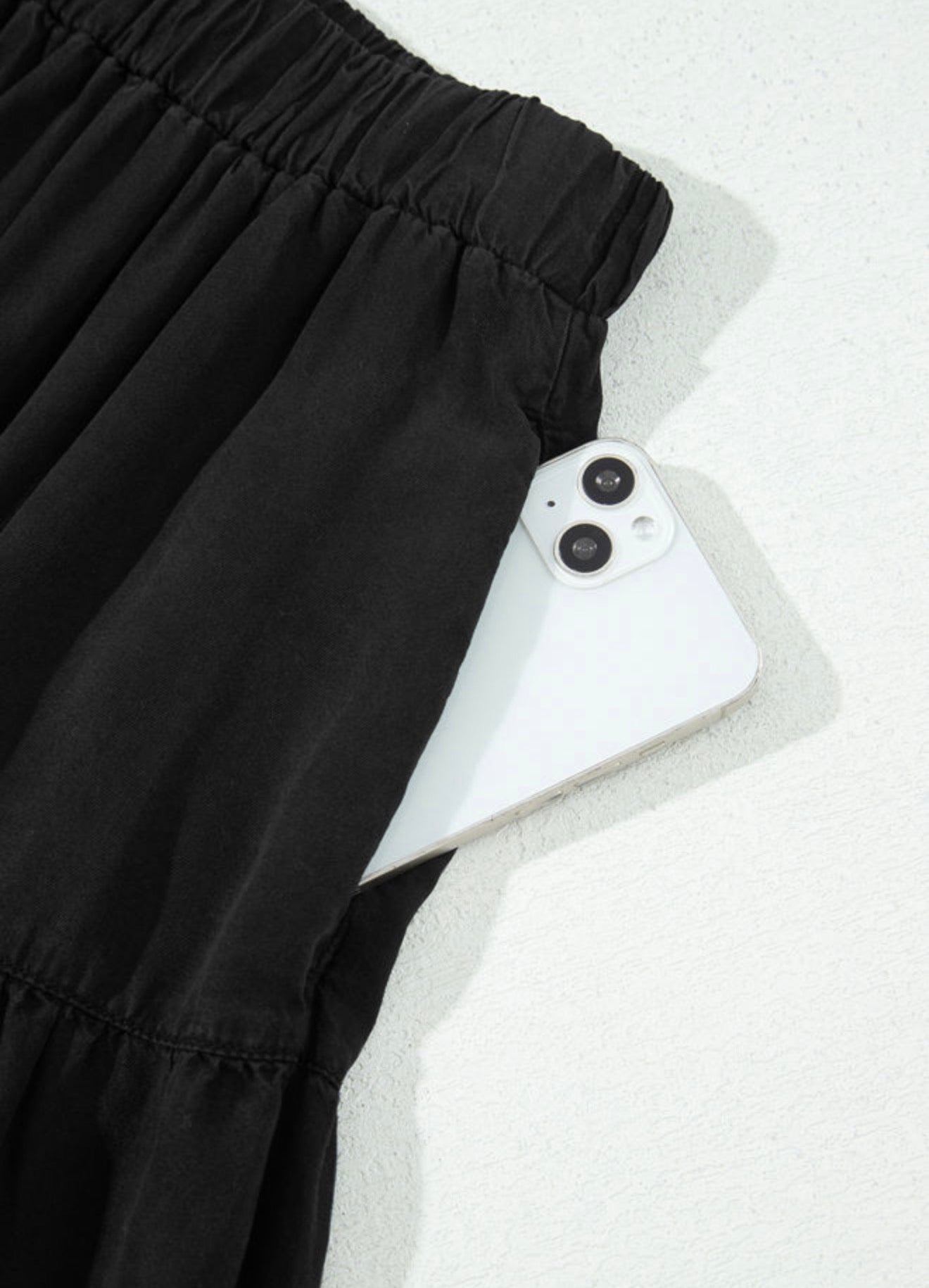 MLBS Black Tiered Hem Maxi Skirt with Elastic Waist