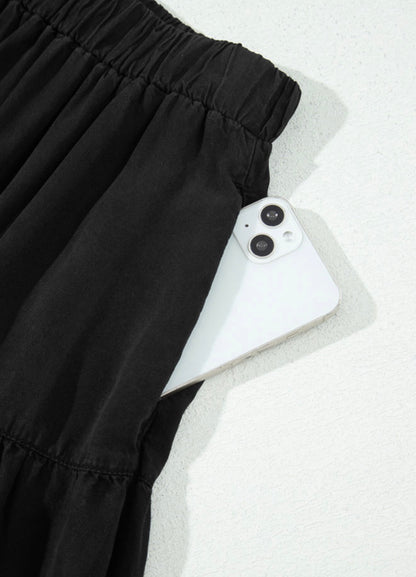 MLBS Black Tiered Hem Maxi Skirt with Elastic Waist