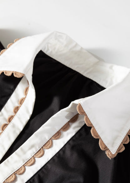 A10 Black Blouse with White Collar and Rick Rack Trim - Ivy's Gifts & Boutique
