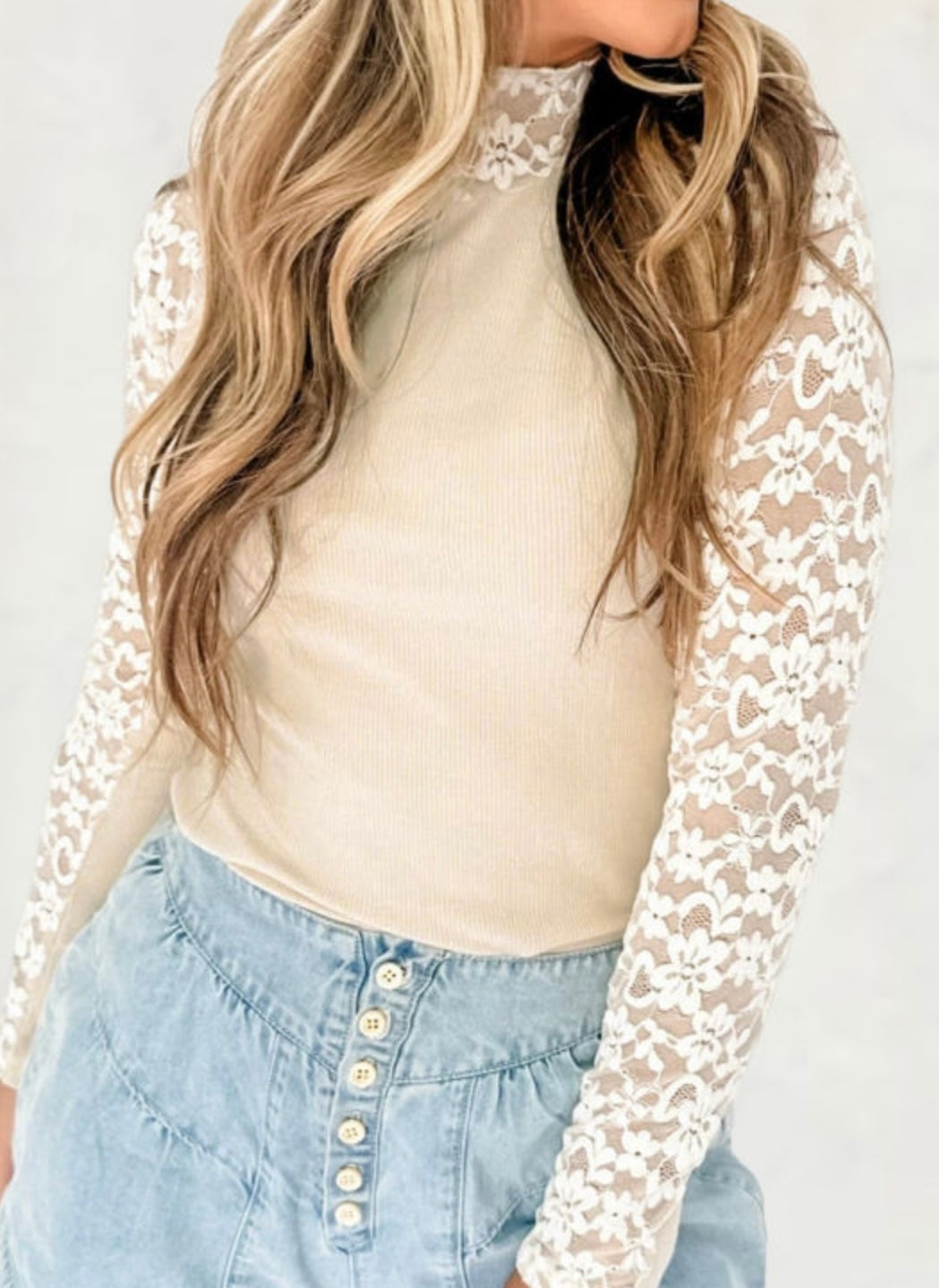 Beige Top with Faux Turtleneck