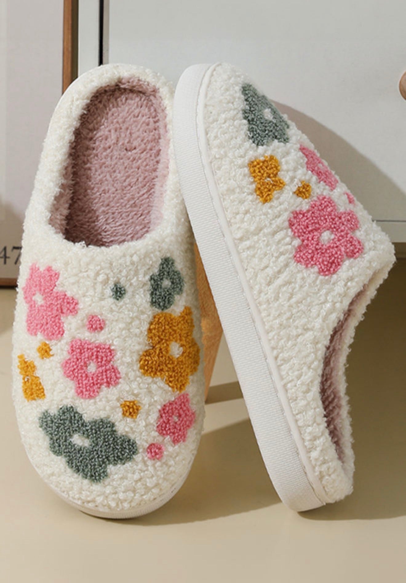 ML6 Cozy Fun Daisy Flower House Slippers by Ivy's Gifts & Boutique featuring colorful daisy patterns and soft fabric for indoor comfort