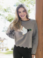 Ivy's Gifts & Boutique SSMD mallard duck lightweight sweater with black scallop edging, soft knit fabric, and casual style.