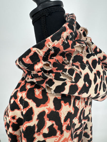 Animal Print Short Sleeved Hooded Sweatshirt