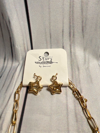 Trendy charm necklace with matching earrings set