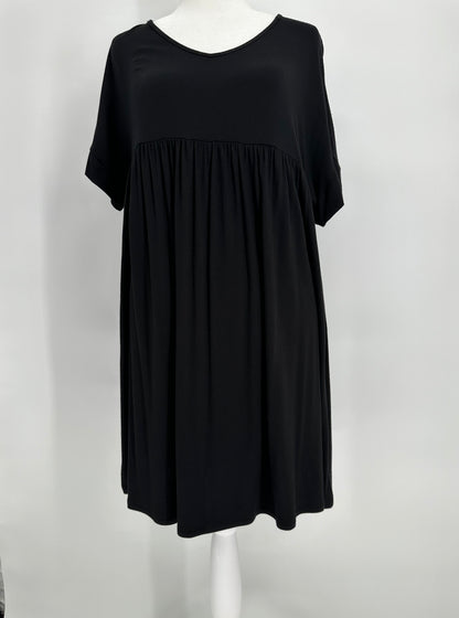 Black Empire Waist T-Shirt Dress with Short Sleeves