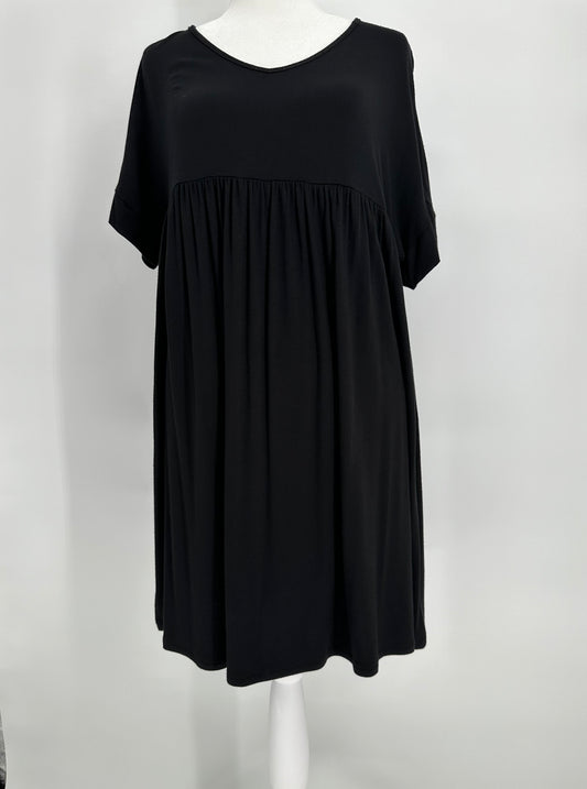 Black Empire Waist T-Shirt Dress with Short Sleeves