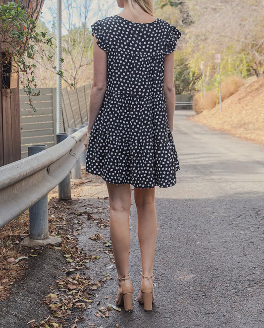 A89 Black Pebble Print Ruffle Tier Dress - Ivy's Gifts & Boutique