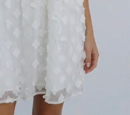 White Round Neck Babydoll Style Dress with Flower Applique - Ivy's Gifts & Boutique