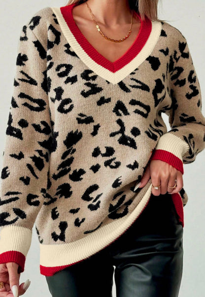 A9 Animal Print Sweater with Bold Red Accent Boarder - Ivy's Gifts & Boutique