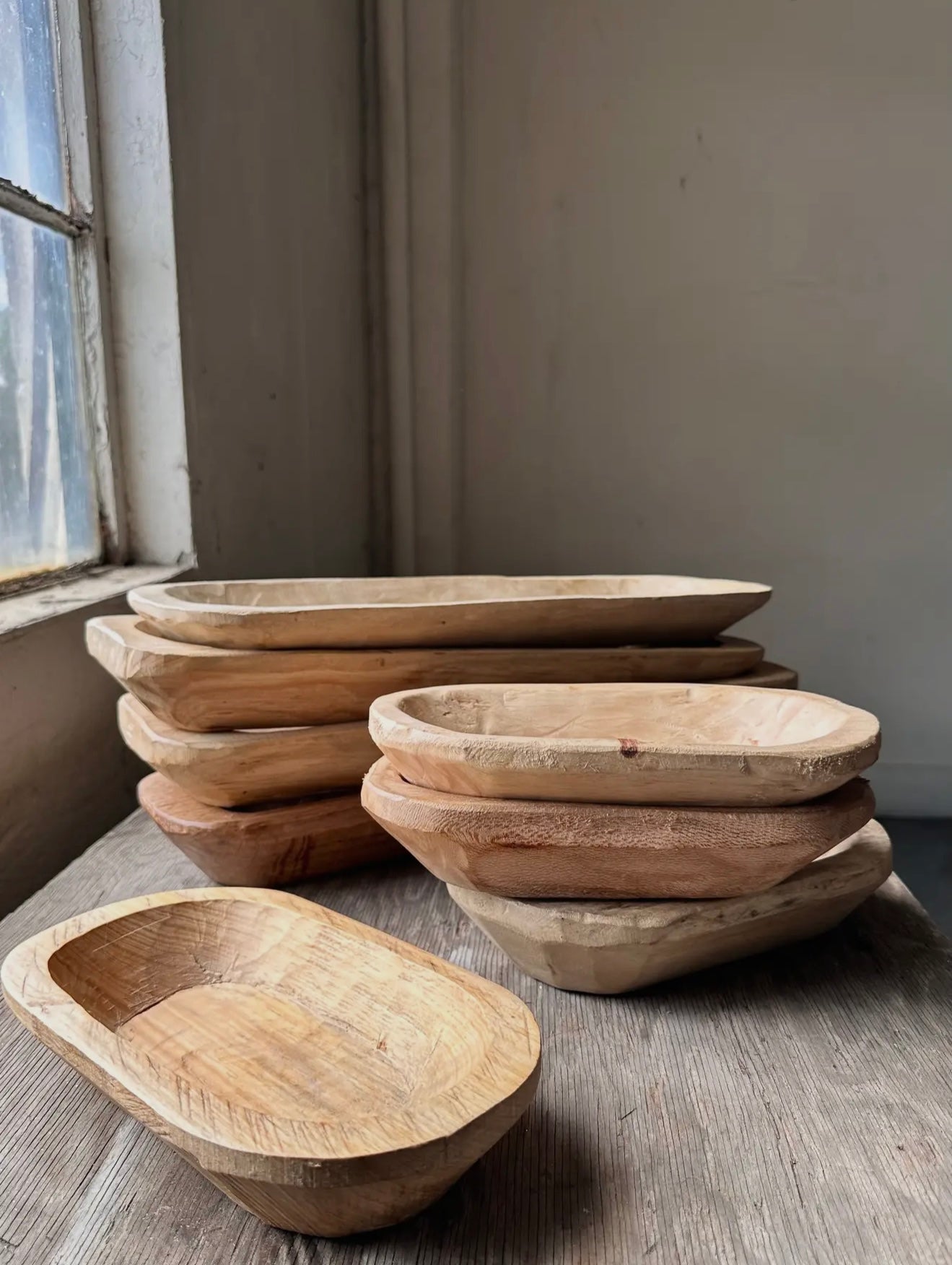 Medium Wooden Hand carved Dough Bowl