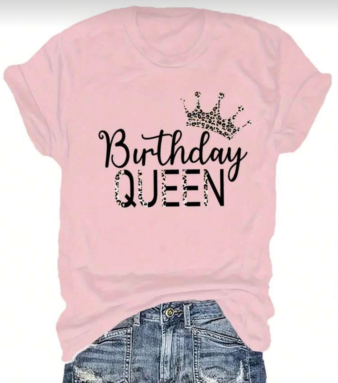Bright white birthday queen T-shirt by Ivy's Gifts & Boutique featuring bold "Birthday Queen" text and colorful crown graphic.