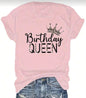 Bright white birthday queen T-shirt by Ivy's Gifts & Boutique featuring bold "Birthday Queen" text and colorful crown graphic.