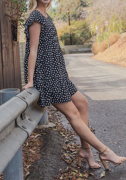 A89 Black Pebble Print Ruffle Tier Dress - Ivy's Gifts & Boutique