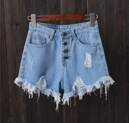 Ivy's Gifts & Boutique A127 frayed denim shorts with button fly and back pockets, casual summer fashion for women.