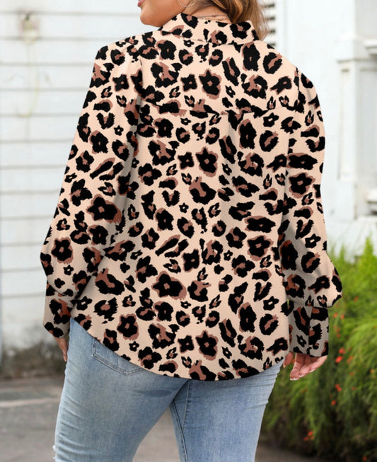 A65 Animal Print Blouse with Beige and Fabric Covered Buttons - Ivy's Gifts & Boutique