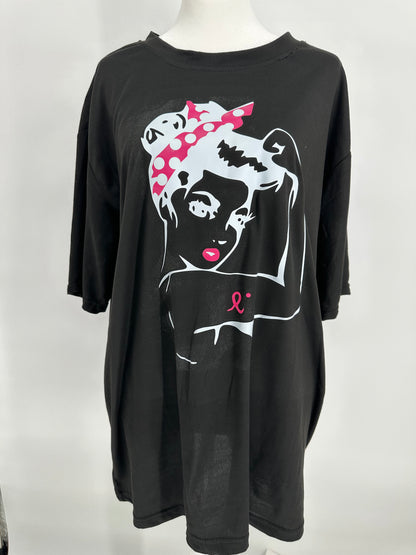 Black T-shirt Pink Ribbon Tattoo Lady