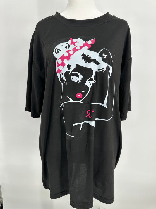 Black T-shirt Pink Ribbon Tattoo Lady