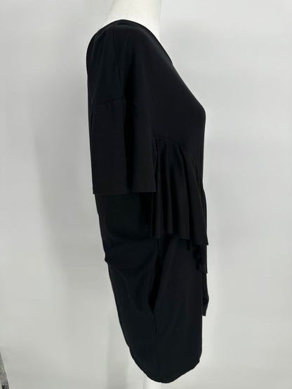 Black Ruffle Accent Short Sleeve Dress