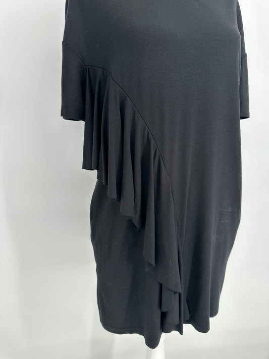 Black Ruffle Accent Short Sleeve Dress